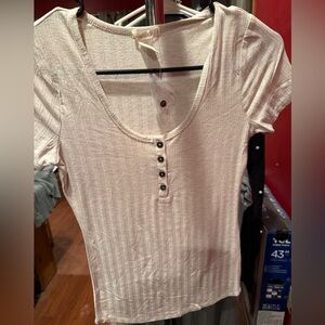 Bozzolo Cream Short Sleeve Button Tee